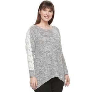 World Unity Women's Heather Gray White Scoopneck Sweater Size XL